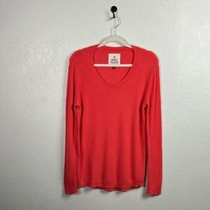 SO Women's Vibrant Coral Long Sleeve Texture Top Casual pullover Sz L